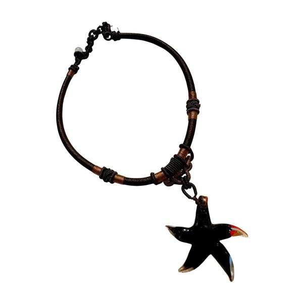 Blown Glass Star Braided Cord Hippie No Metal Choker Necklace - Picture 5 of 6